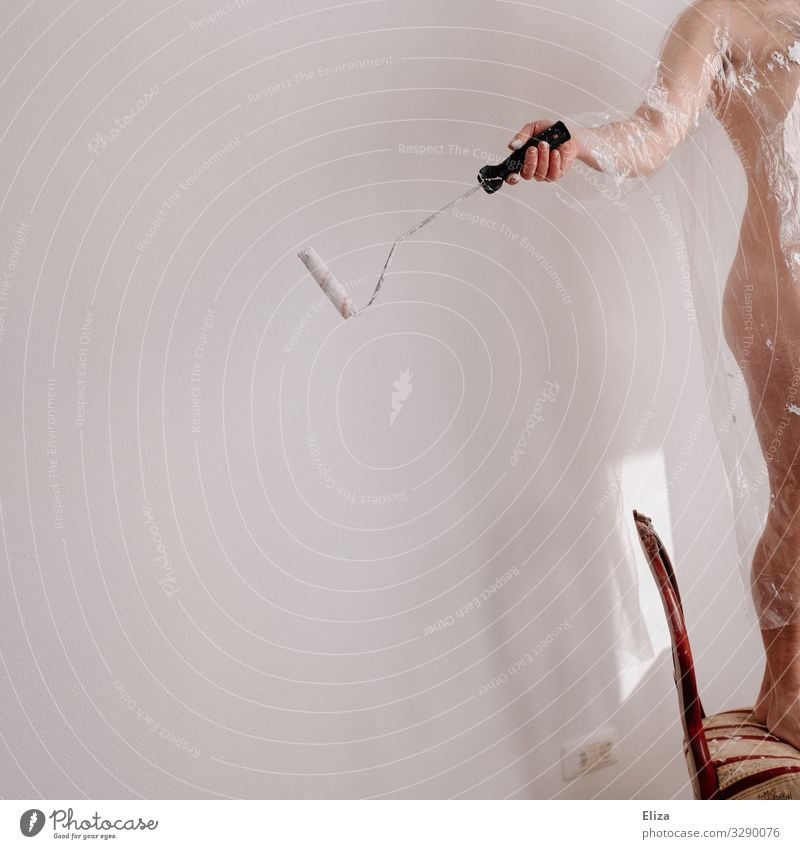 String acrobatics Masculine Young man Youth (Young adults) Man Adults Skin Naked Painting (action, work) paint Painter painting role White Chair