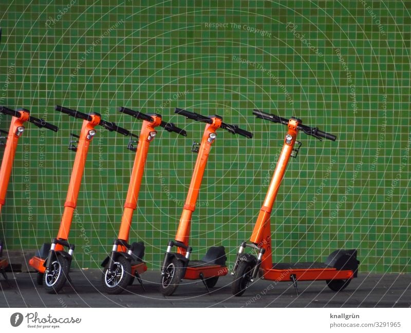 fleet House (Residential Structure) Wall (barrier) Wall (building) electric scooter Stand Modern Town Green Orange Mobility Sustainability Environment Change