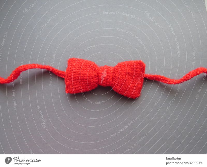 chic Fashion Clothing Bow tie Hip & trendy Nerdy Retro Gray Red Uniqueness Handcrafts Crochet Wool Self-made Colour photo Studio shot Deserted Copy Space left