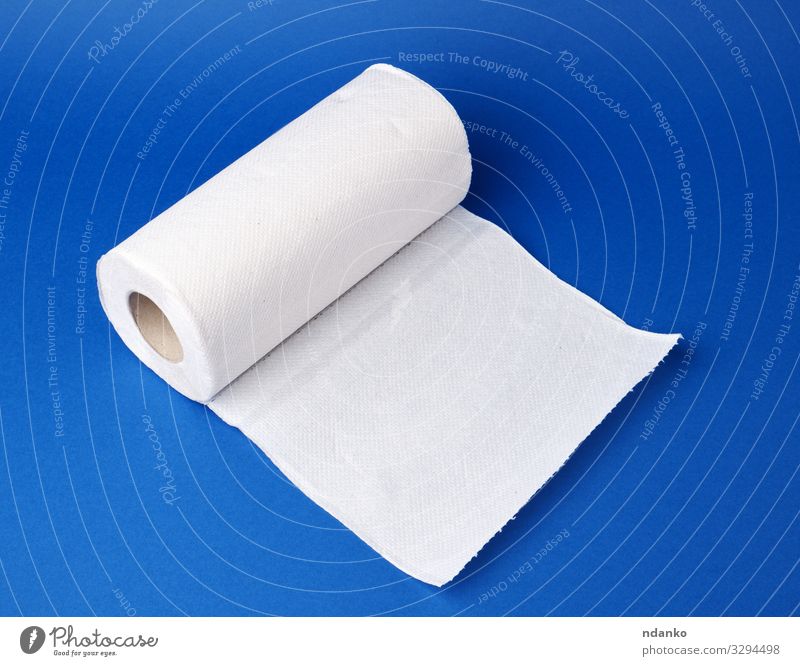 twisted roll of white paper towel Kitchen Paper Clean Soft Blue White backdrop Blank circle disposable Domestic equipment Home Household Housekeeping hygienic