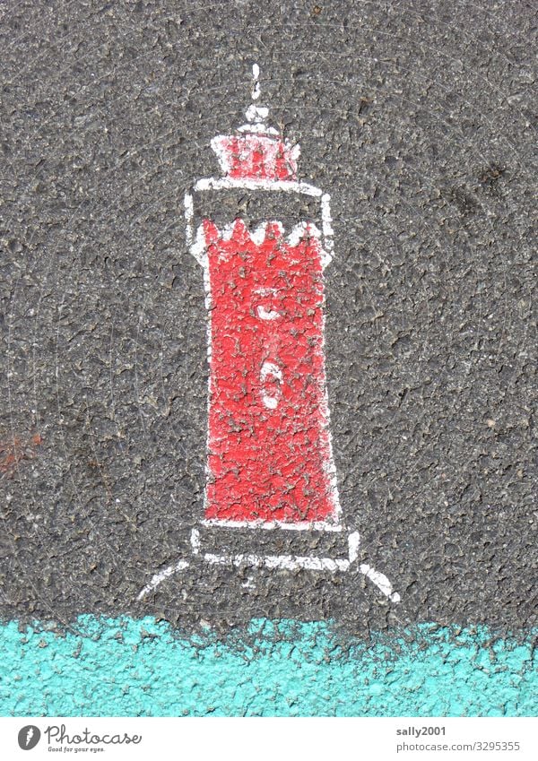 groundbreaking Lighthouse Street Street painting Chalk Painting (action, artwork) Asphalt Groundbreaking Red Creativity Playing Leisure and hobbies