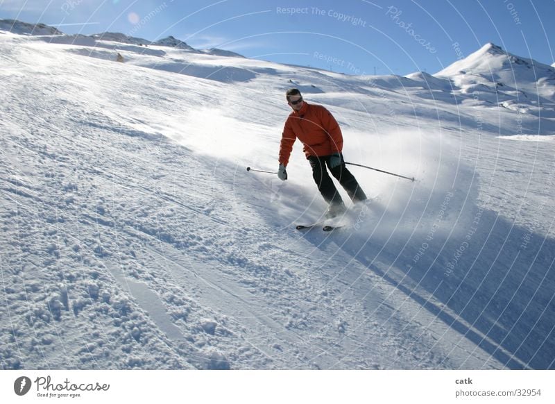 ski turn Skiing Skier Swing Switzerland Back-light Sports Laax Mountain Departure to Plaun Snow