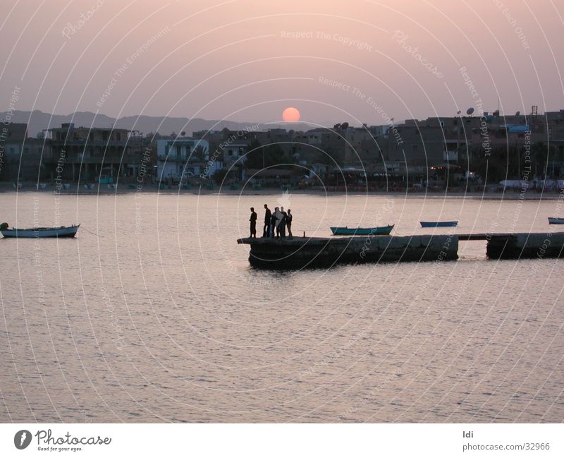 Sunset in the harbour of El Quesier Fisherman Dusk Ocean Moral Harbour reflection