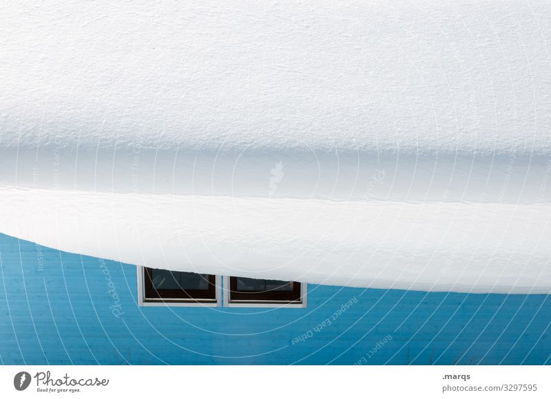 OVERHANG Winter Snow Building Facade Window Roof Cold Many Blue White Climate Colour photo Exterior shot Deserted Copy Space top Copy Space bottom
