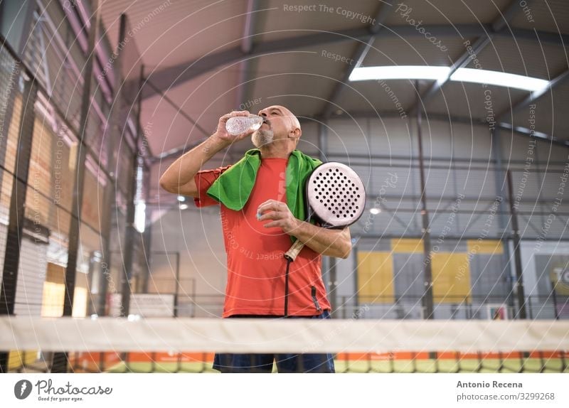 Water time Drinking Playing Sports Human being Man Adults Bald or shaved head Beard Old senior paddle tennis training padel sportsman Mature 50s 60s Action