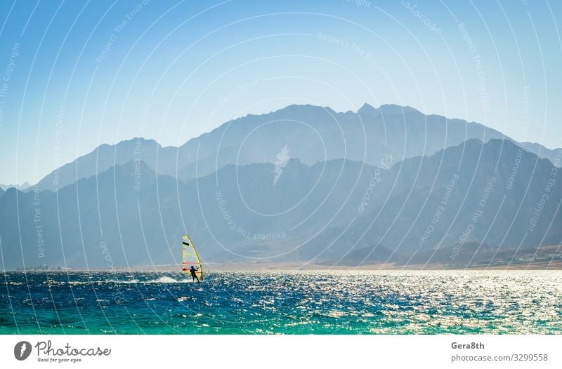 surfer rides into the sea in Egypt Dahab Relaxation Vacation & Travel Tourism Ocean Island Waves Mountain Sports Nature Landscape Wind Rock Coast Sail Hot