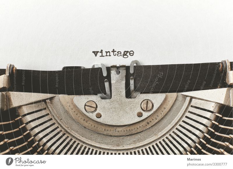 vintage typed words on a vintage typewriter Design Happy Workplace Office Business Machinery Paper Metal Retro Black White Idea Typewriter Communication Word