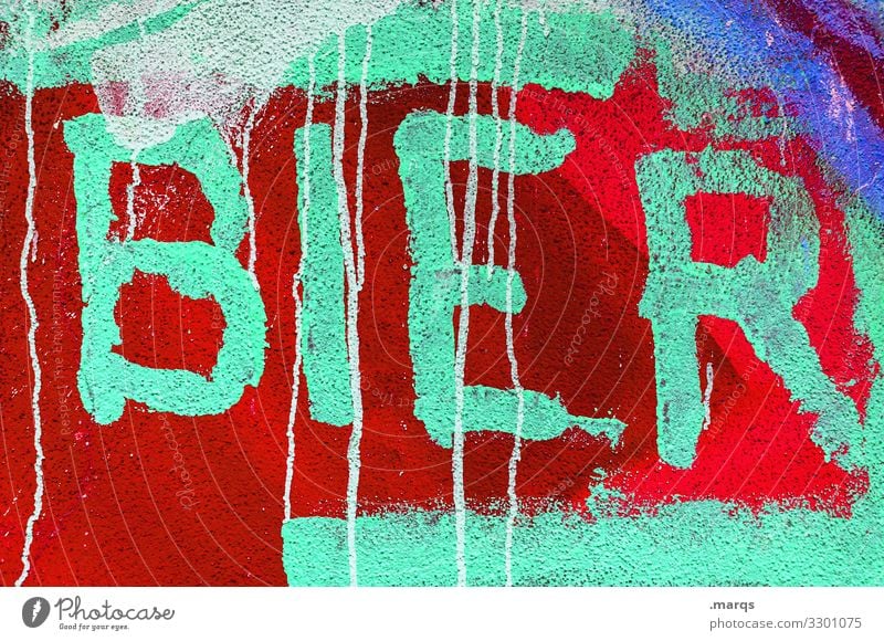 BIER | Written Beer Dye Characters Graffiti Drinking Green Red Addiction Colour photo Exterior shot Close-up
