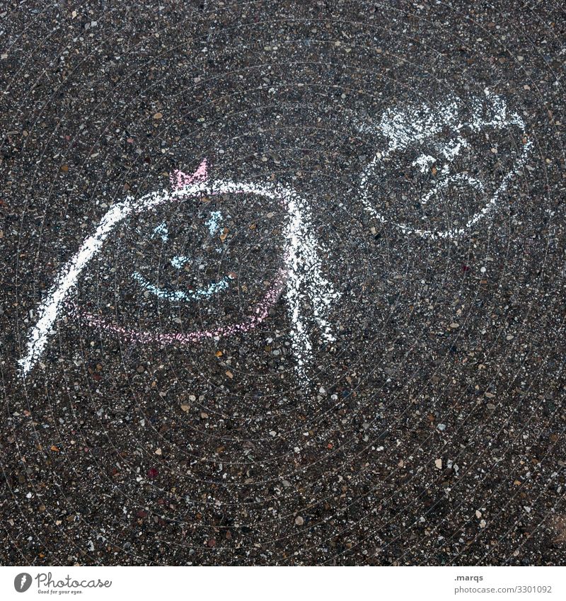 Little brother and sister Asphalt Infancy Chalk Drawing Face Girl Boy (child) cheerful Sadness antagonism Brothers and sisters children