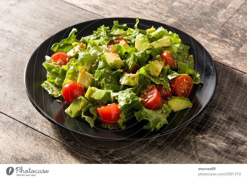Salad with avocado, lettuce, tomato and flax seeds Avocado Cherry Detox Diet Flax Food Healthy Eating Food photograph Fresh Gourmet Green Lettuce Mixed