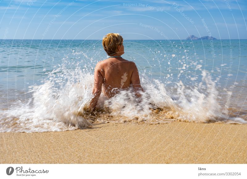 be connected to the sea I woman sitting in the beach Vacation & Travel Tourism Trip Far-off places Freedom Summer Sun Sunbathing Beach Ocean Island Waves