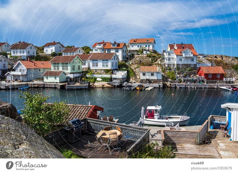 View of the village Gullholmen in Sweden Relaxation Vacation & Travel Tourism Summer Ocean House (Residential Structure) Nature Landscape Water Clouds Coast