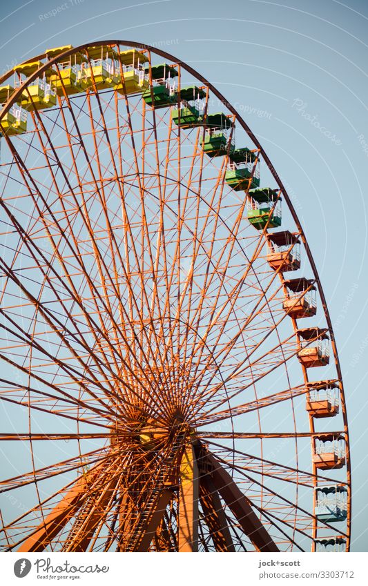 Ferris wheel Style Amusement Park lost places GDR Cloudless sky Treptow Authentic great Tall Retro Many Warmth Unwavering Design Nostalgia Stagnating Past