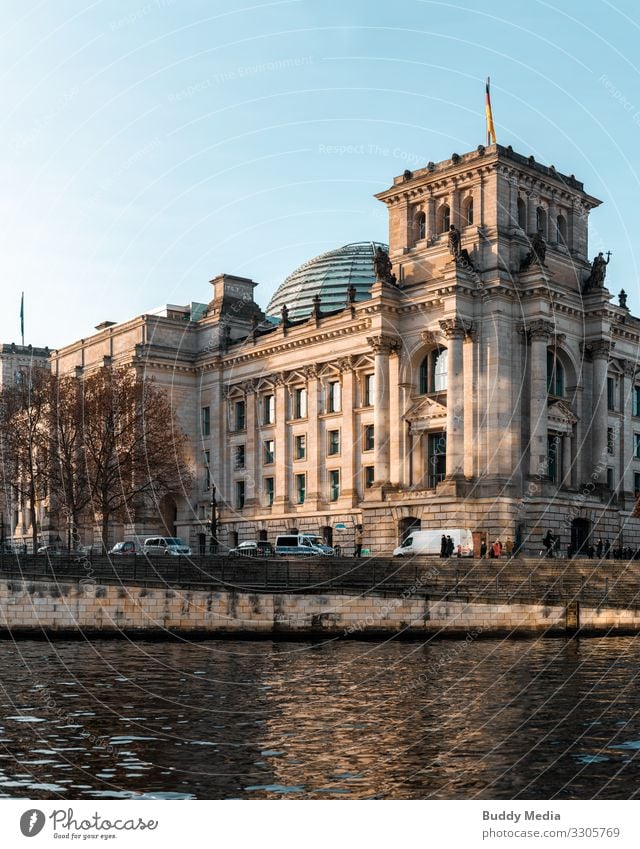 Reichstag building in the morning, Berlin Tourism Trip Politics and state Government Seat of government Sky Cloudless sky Beautiful weather Germany Capital city