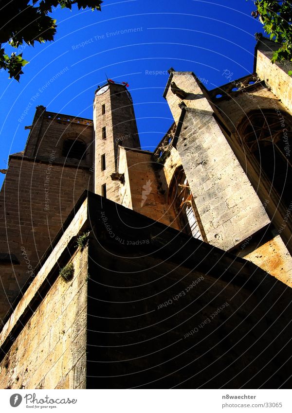The towers to heaven... Church spire Wall (barrier) Window Southern France House of worship Religion and faith Sky Blue Poilhes Sun Shadow
