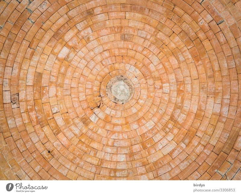 Dome from below Architecture Vault Domed roof Stone Brick Line Circle Center point Authentic Large Positive Round Yellow Orange Esthetic Design Culture Town