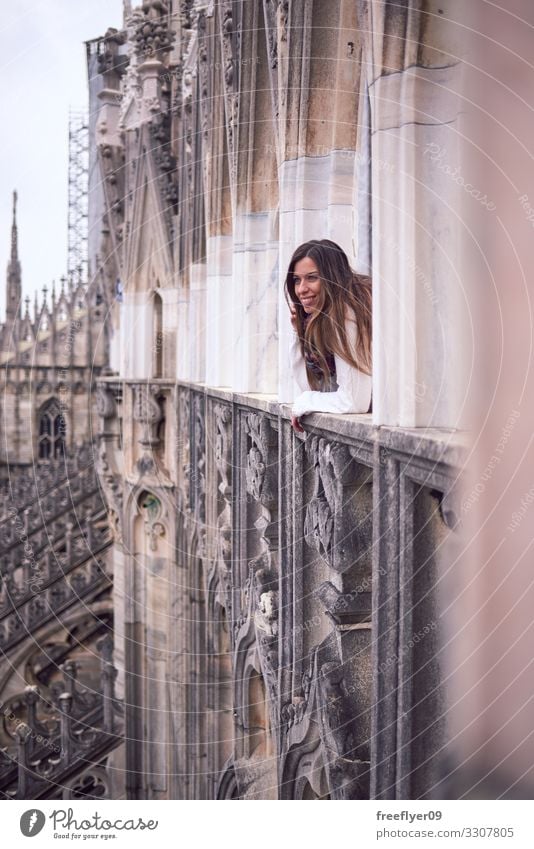 Young woman contemplating the city from Milan Cathedral Joy Beautiful Vacation & Travel Tourism Human being Feminine Youth (Young adults) Woman Adults 1