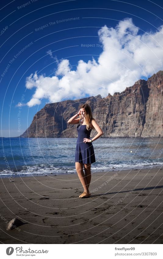 Young woman in Los Gigantes beach in Tenerife Lifestyle Vacation & Travel Summer Beach Ocean Island Hiking Feminine Youth (Young adults) Woman Adults 1