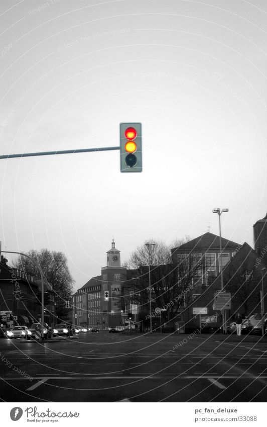 Traffic light alone Red Yellow Russet Transport Münster Street Loneliness Driving Car
