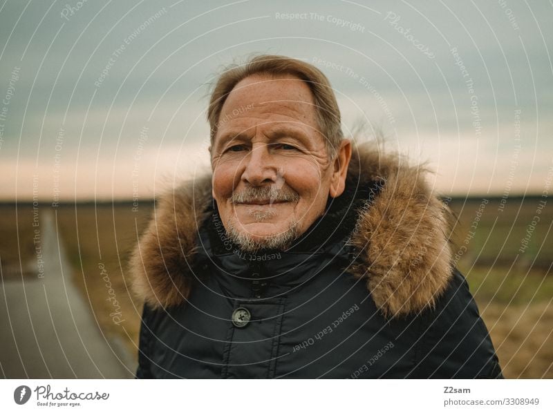 Happy Retiree Style Man Adults Male senior 45 - 60 years Nature Landscape Autumn Heathland Jacket Blonde Gray-haired Short-haired Facial hair Relaxation