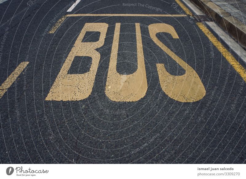 Bus stop road sign on the asphalt in Bilbao city Spain bus bus stop traffic signal warning street symbol way caution roadsign advice information communication