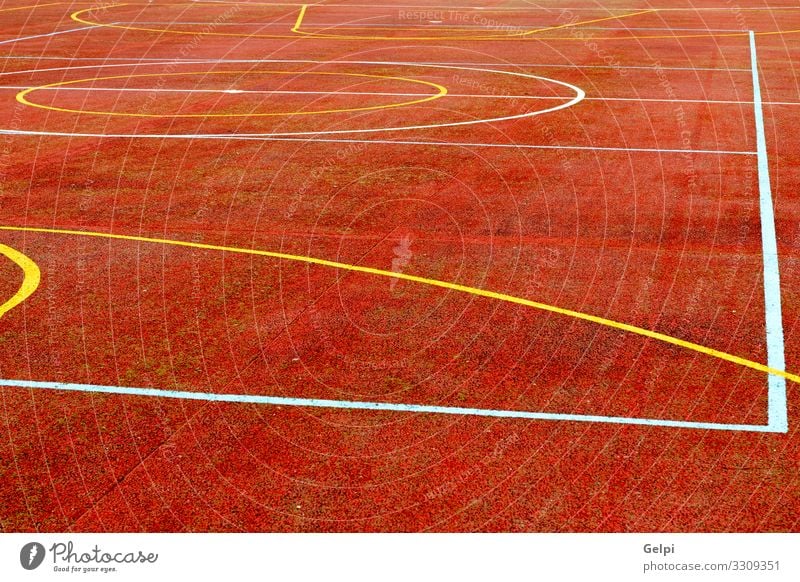 Red court of basketball Joy Relaxation Leisure and hobbies Playing Sports Soccer Stadium School Park Playground Street Line Yellow White Colour Competition