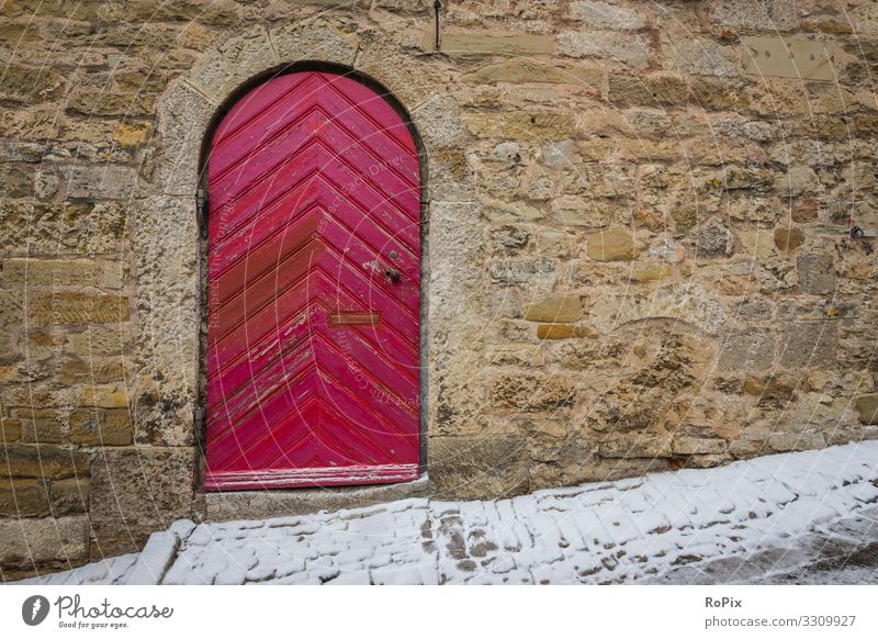 Front door in a medieval town. Dome Wall (barrier) Wall (building) rampart Historic Church Sandstone Architecture country urban Nostalgia Old History of the
