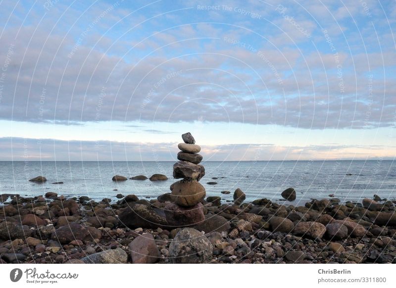 cairn Contentment Senses Relaxation Calm Meditation Far-off places Freedom Beach Ocean Nature Landscape Water Clouds spring Weather Coast Baltic Sea Stone