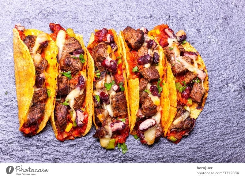 Tacos with beef Meat Cheese Vegetable Lunch Dinner Plate Wood Authentic Fresh Delicious Speed Yellow Beef Snack Coriander Milled Filling burrito traditionally