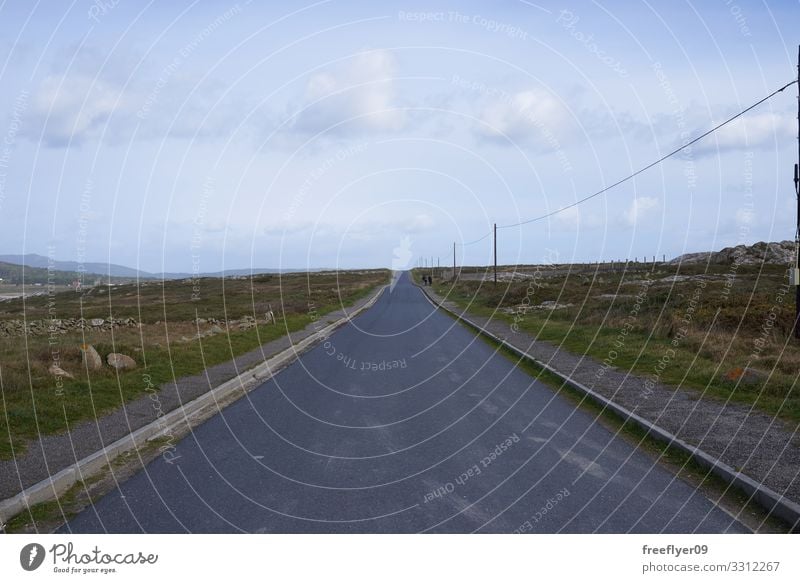 Empty straight road in Galicia Vacation & Travel Trip Nature Landscape Sky Clouds Transport Street Highway Car Line Long Speed Blue Serene Perspective country