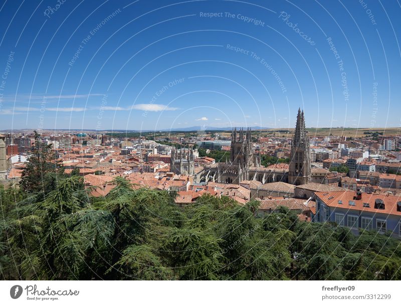 Panoramic view of Burgos city in Spain Beautiful Vacation & Travel River Downtown Skyline Church Building Architecture Facade Aircraft Stone Old City Century