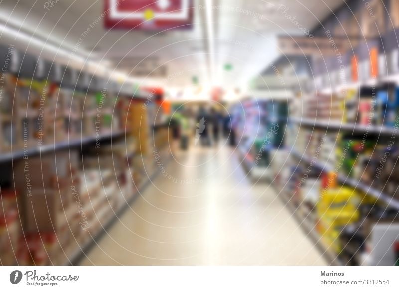 Abstract blurred supermarket aisle Food Lifestyle Shopping Business Sell Fresh Supermarket Storage background interior Retail sector Department shelf row buy