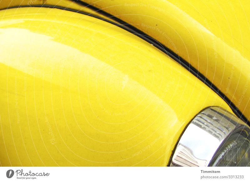 old | Car brings back memories Old car Yellow remembrances Tin Fender Light Chrome Glittering Vintage car Lamp Transport lines