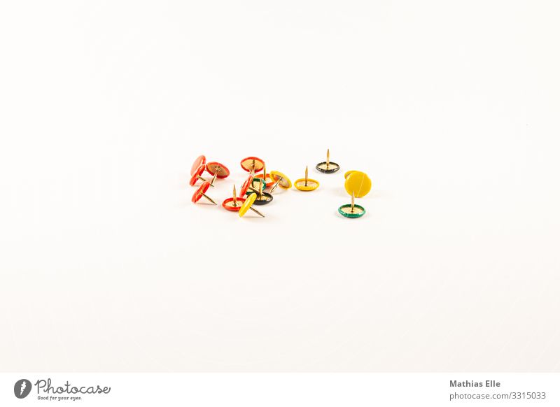 Multicoloured rice pins Stationery Thumbtack Objective thumbtack Metal Plastic Yellow green Red Education Business Colour photo Studio shot Detail Deserted