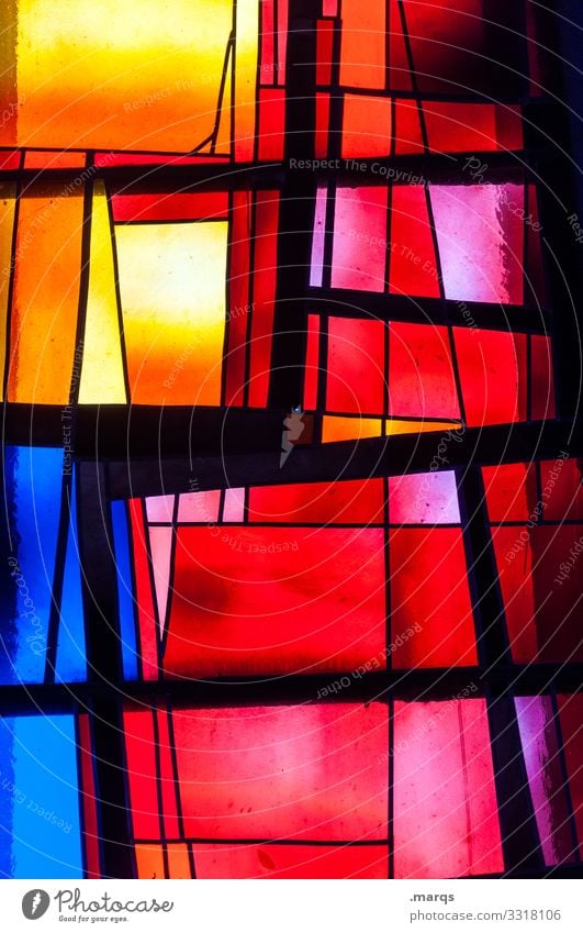 church windows Church window Religion and faith Glass Belief variegated Abstract Light Red Yellow Blue Black Line Exceptional Uniqueness Multicoloured Chaos