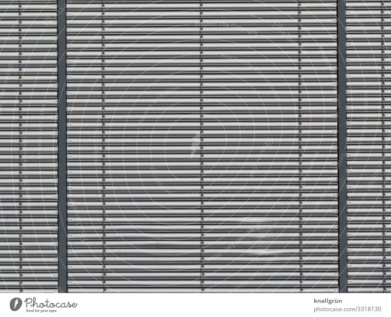 Close-up of a lamella facade made of metal Lamella facade Wall (building) Facade Pattern Metal level Across Silver Structures and shapes Line Exterior shot