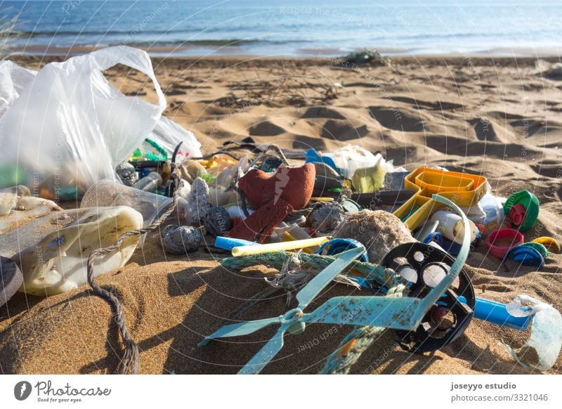 Plastic garbage collected on the beach. Beach Ocean activism Awareness Bottle challenge Clean Coast ears sticks Education Environment Future Trash micro beads
