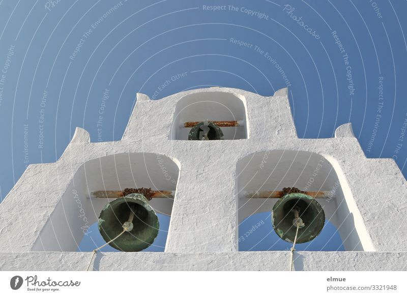 Please ring! Vacation & Travel Santorini Cyclades Old town Church Bell Stone Metal Bell tower Hang Historic Blue White Trust Safety (feeling of) Romance Hope