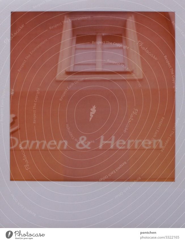 house front with window and inscription "Damen und Herren" hairdresser's shop House (Residential Structure) SME Nostalgia Characters Letters (alphabet) Word