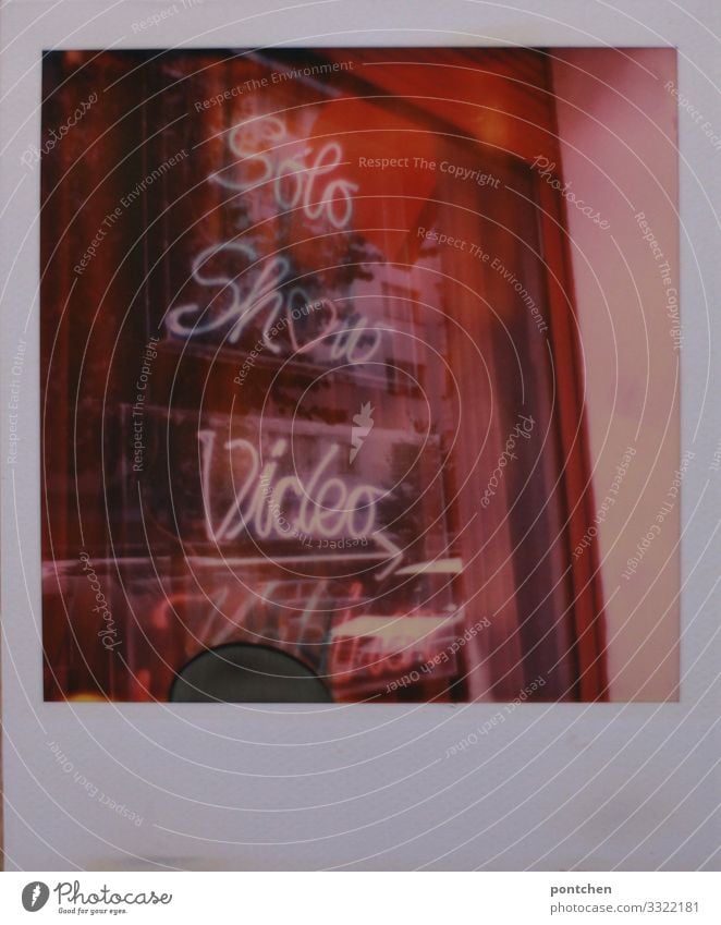 Polaroid of a sex shop window Exotic Night life Feasts & Celebrations Sell Red-light district stripper Dancer Shows Sex Characters Word Neon light Heart Sign