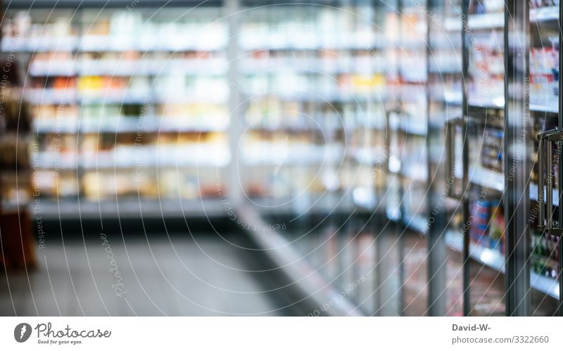Supermarket with refrigerated shelves and food business Food refrigerated shelf Store premises Deserted grocery shopping Shopping week shopping Corridor Empty