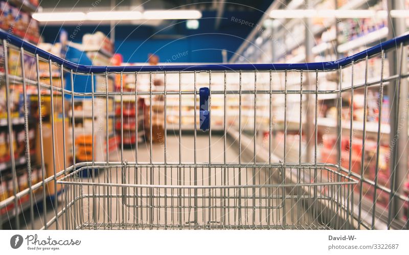 Empty shopping cart in the store Shopping Trolley Load business Food just sold out week shopping scarcity coronavirus Fear search Offer Advertising