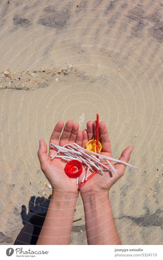 Hands full of plastics on the beach. Activist Awareness Beach Clean Coast ears sticks Education Environment Free Future lollipops micro Plastic movement Ocean