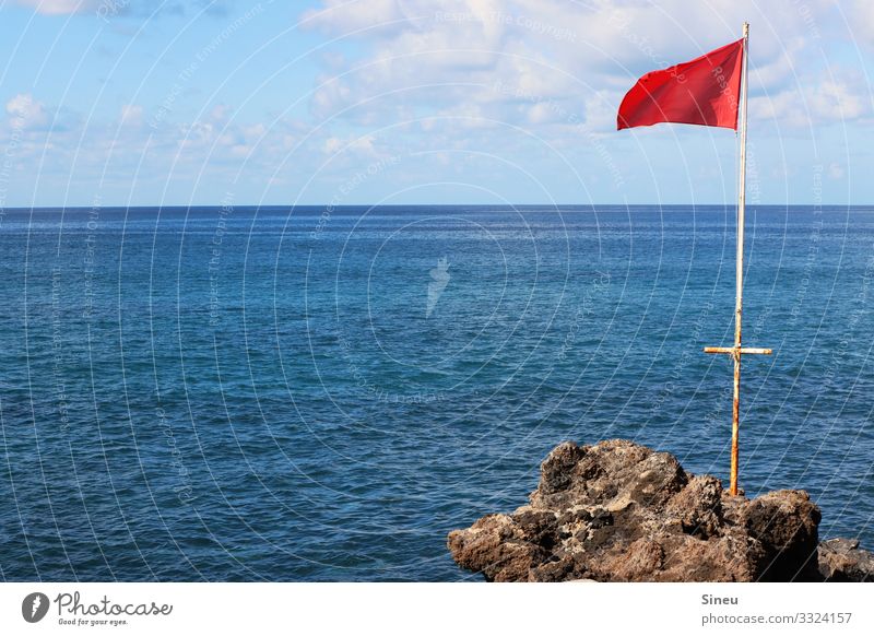 flag in the wind Swimming & Bathing Vacation & Travel Far-off places Summer Summer vacation Ocean Aquatics Nature Landscape Elements Water Sky Clouds