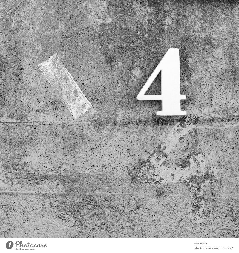 Number 4 and 44 on a concrete wall Study Wall (barrier) Wall (building) Facade Concrete Concrete wall Sign Digits and numbers House number Gray Mathematics