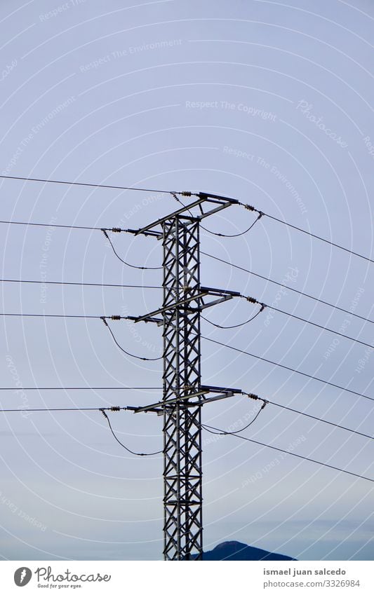 electricity tower and blue sky electric tower energy communication antenna cable minimal power voltage technology industry industrial line high voltage