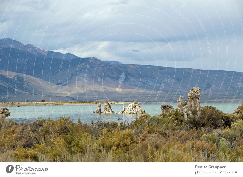 Mono Lake with tufa formations in bizarre shapes USA Vacation & Travel Environment Nature Landscape Clouds Storm clouds Climate Climate change Weather Park