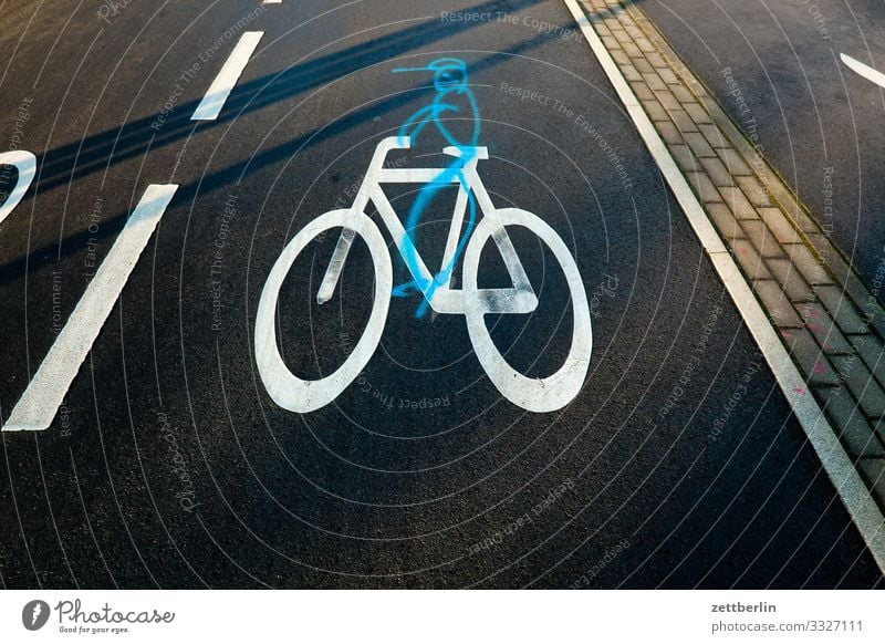 bicycle path Turn off Asphalt Corner Lane markings Bicycle Cycling Cycling tour Signage Illustration Curve Line Man Signs and labeling Human being Navigation