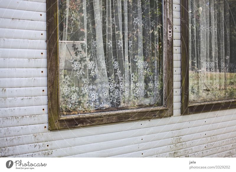 windows House (Residential Structure) Hut Window Curtain Old Gloomy Colour photo Exterior shot Deserted Day