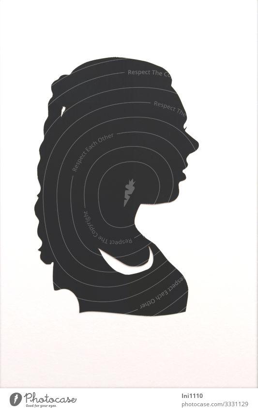 Silhouette of a young woman with ponytail Paper Souvenir Black White Woman Ponytail Profile Claw Craft (trade) Memory Craftsman Black & white photo